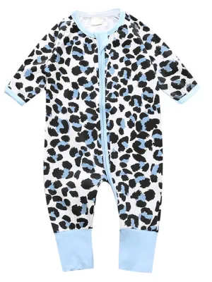 Blue Leopard - Baby Zip Sleepsuit with Turnover Hand & Feet Cuffs
