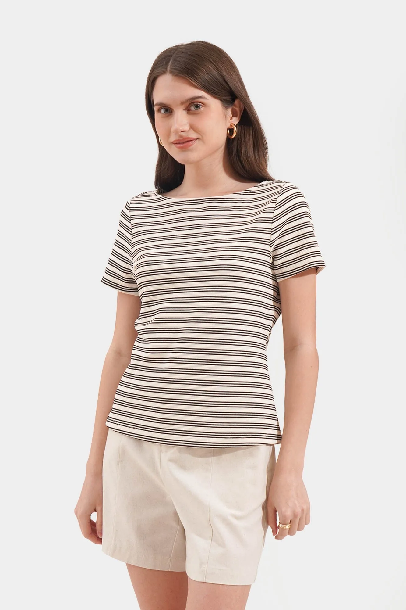 Boat Neck Striped Tee