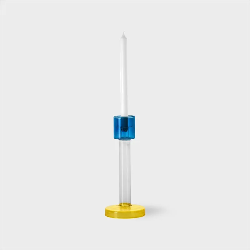 Bole candle holder L blue-yellow