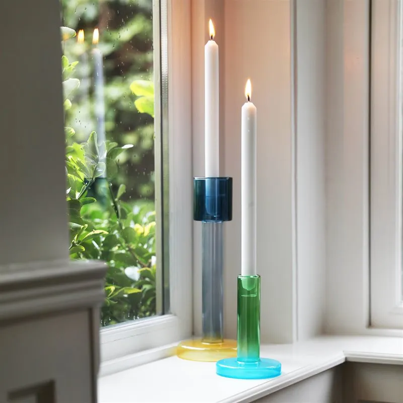Bole candle holder L blue-yellow