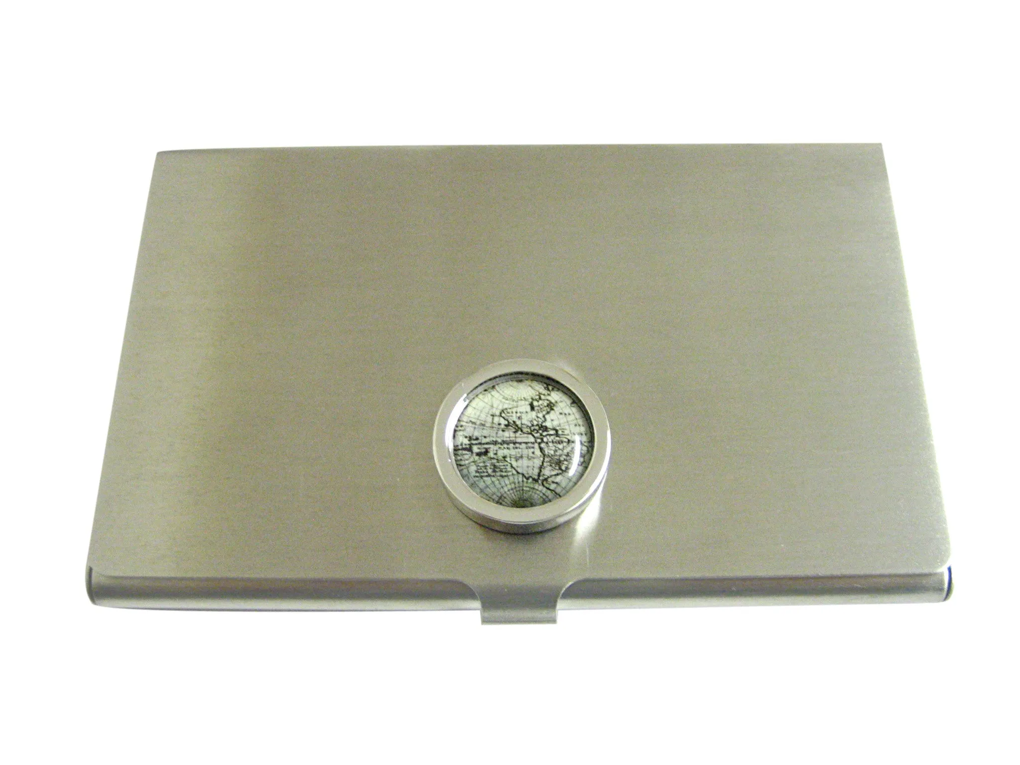Bordered Old Style World Map Pendant Business Card Holder