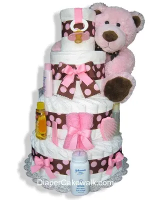 Brown & Pink 4 Tier Diaper Cake