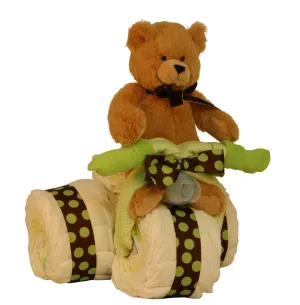 Brown Bear on Bike Diaper Cake