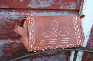 Brown Boot Stitch Leather Toiletry Bag