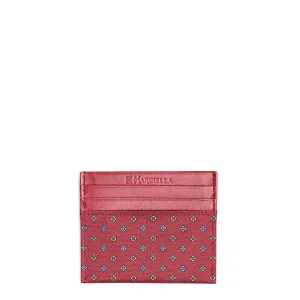 BURGUNDY LEATHER AND SILK CREDIT CARD HOLDER