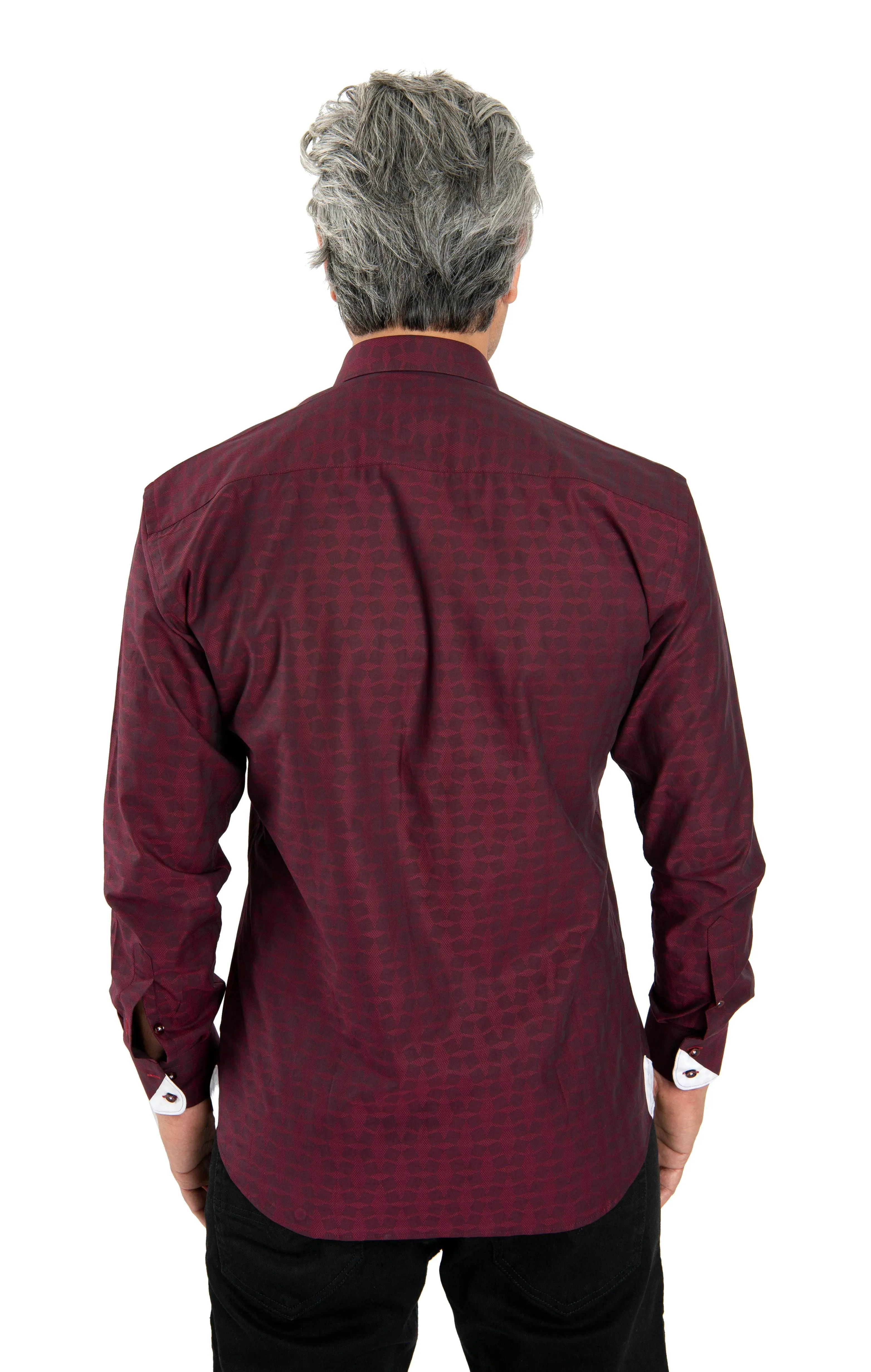 Burgundy Patterned Shirt With White Trim