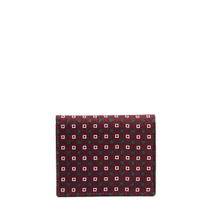 BURGUNDY SILK AND LEATHER FOLDING CARD HOLDER