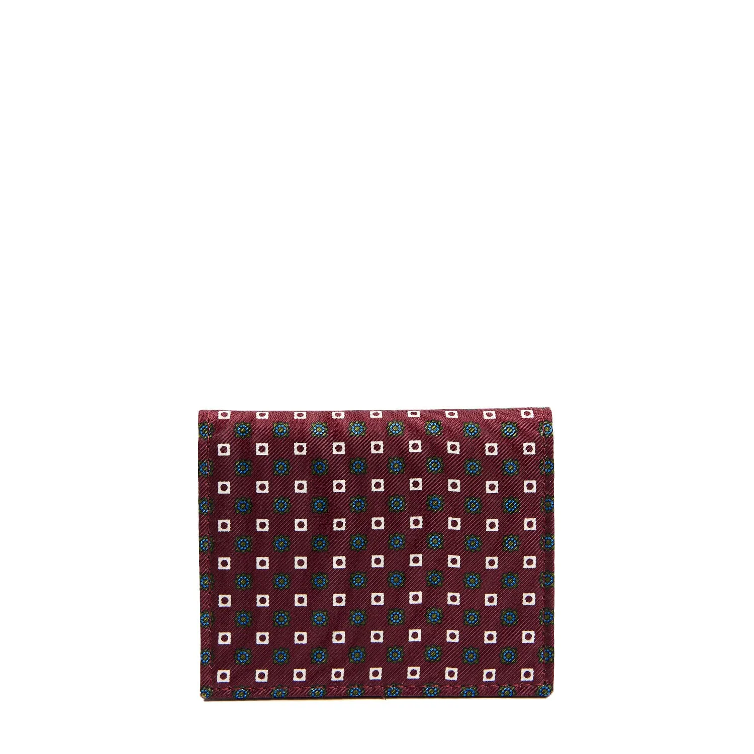 BURGUNDY SILK AND LEATHER FOLDING CARD HOLDER