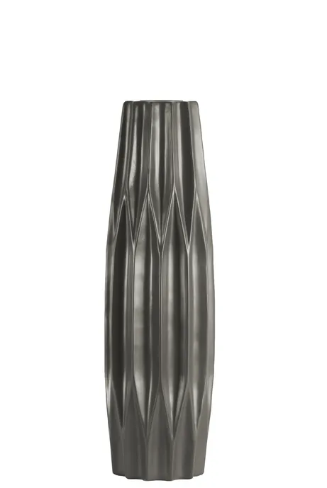 Ceramic Patterned Round Vase Embossed Diamond Dark Taupe