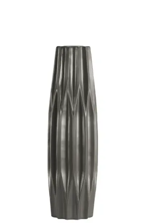 Ceramic Patterned Round Vase Embossed Diamond Dark Taupe