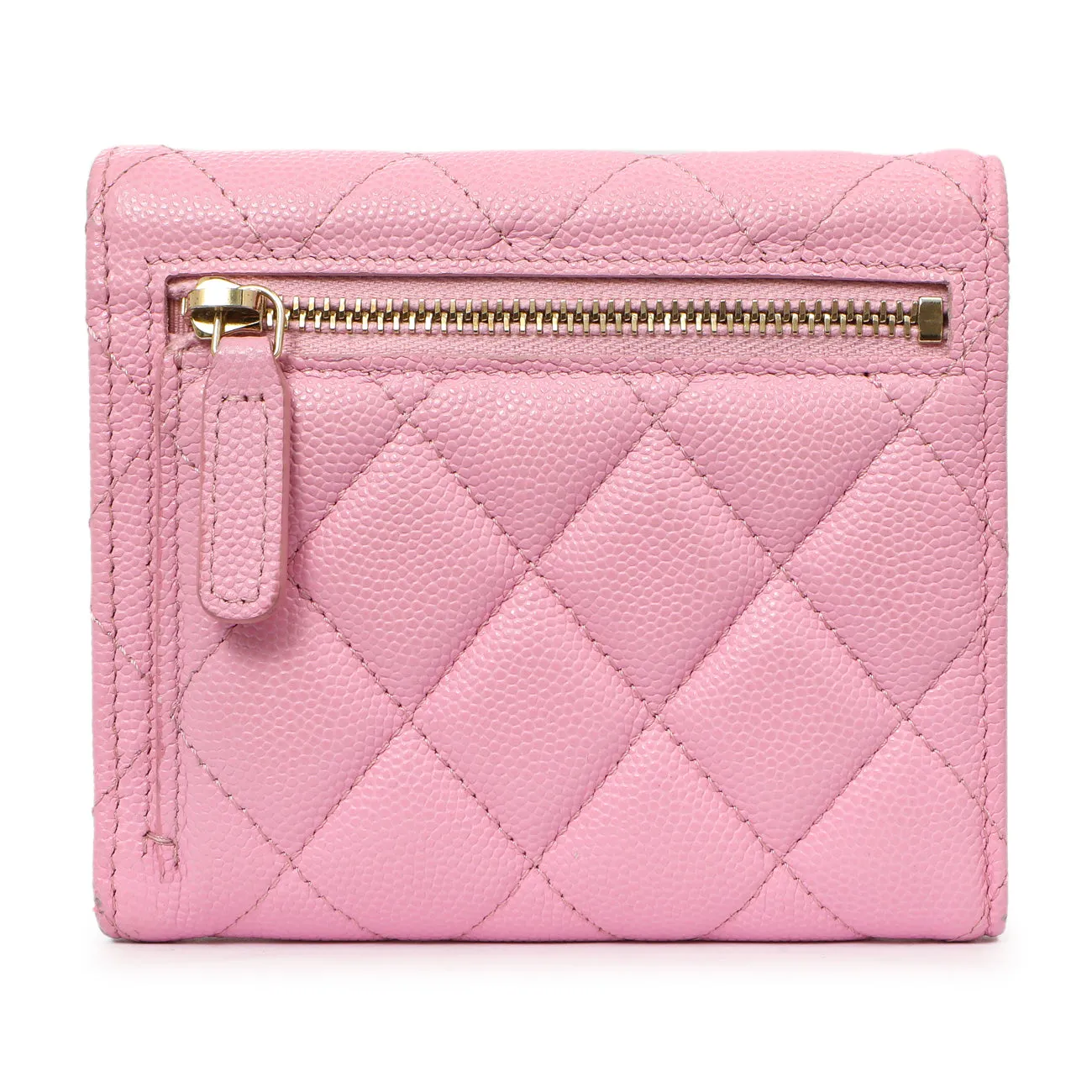 Chanel Pink Quilted Caviar Compact Flap Wallet