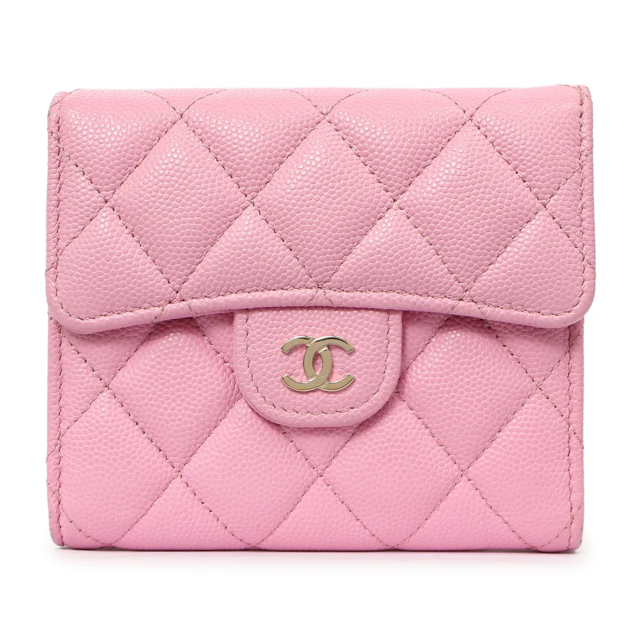 Chanel Pink Quilted Caviar Compact Flap Wallet