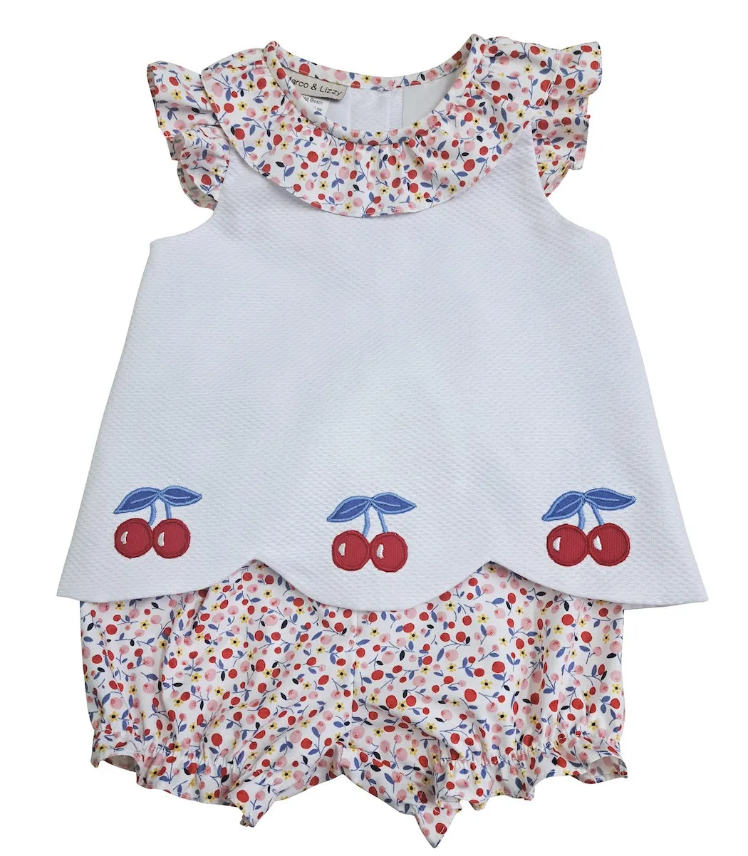 Cherries Applique Baby Girl's Bloomer Set