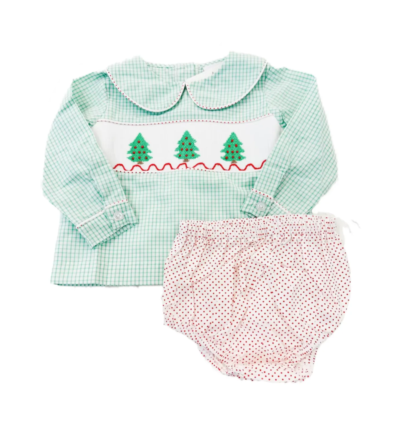 Christmas Tree Smocked Boys Diaper Set