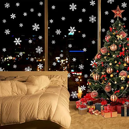Christmas Window Clings Snowflakes Window Decals Static Window Stickers for Christmas Decorations Window Décor Ornaments Xmas Party Supplies Thanksgiving Party Décor LUDILO 135Pcs