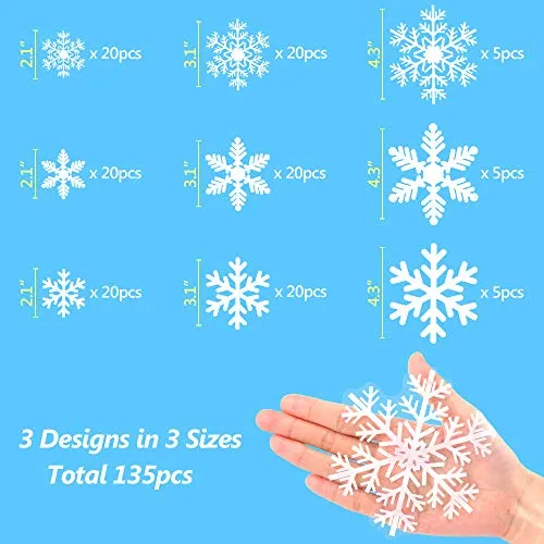 Christmas Window Clings Snowflakes Window Decals Static Window Stickers for Christmas Decorations Window Décor Ornaments Xmas Party Supplies Thanksgiving Party Décor LUDILO 135Pcs