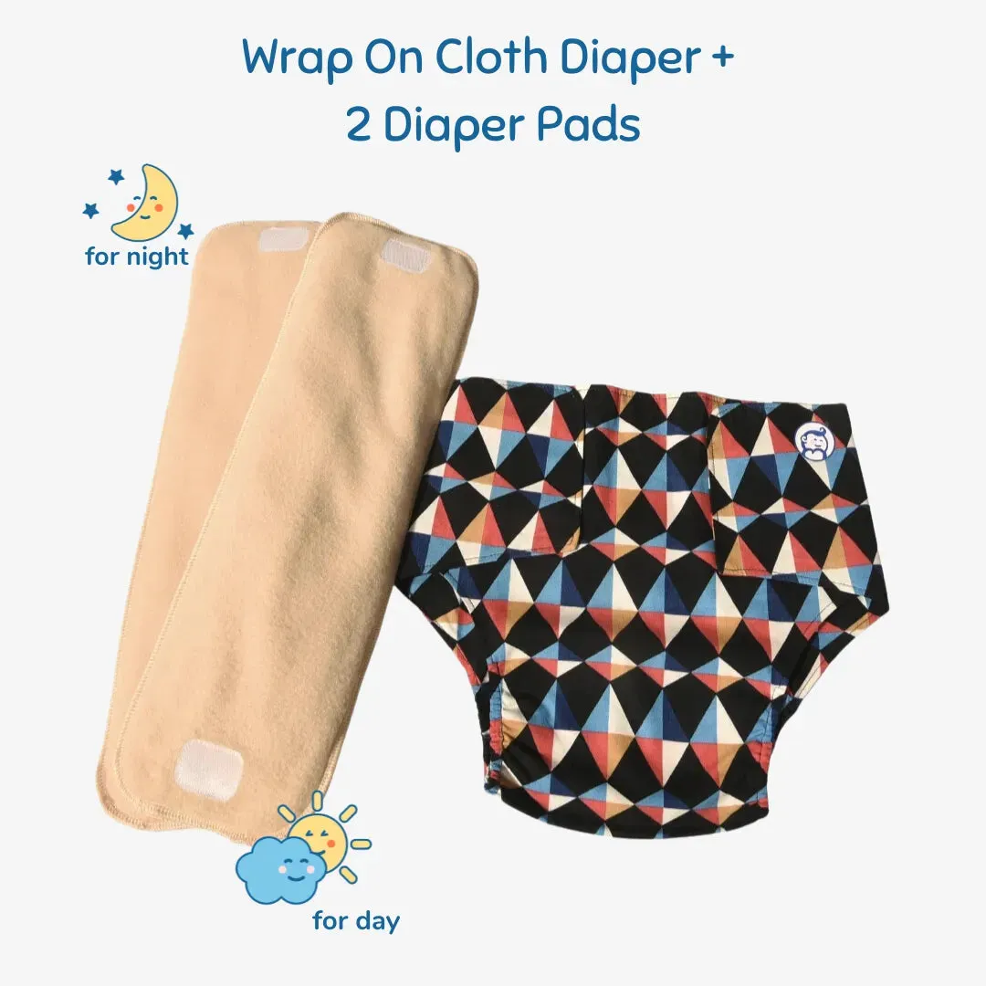 Cloth Diaper | Kaleido | Velcro Closure | Wrap On Style | With 2 Diaper Pads Free