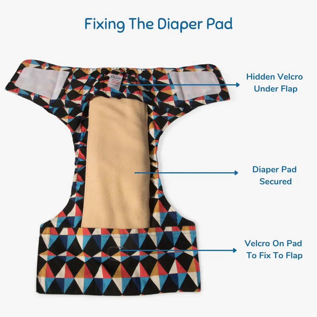 Cloth Diaper | Kaleido | Velcro Closure | Wrap On Style | With 2 Diaper Pads Free