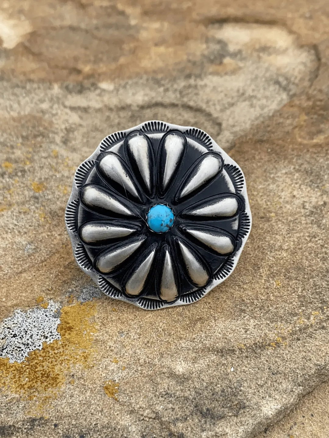 Cora Sterling Concho & Turquoise Ring - 8.5