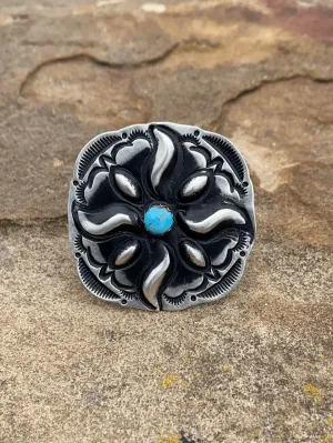 Cora Sterling Concho & Turquoise Ring - 8.5
