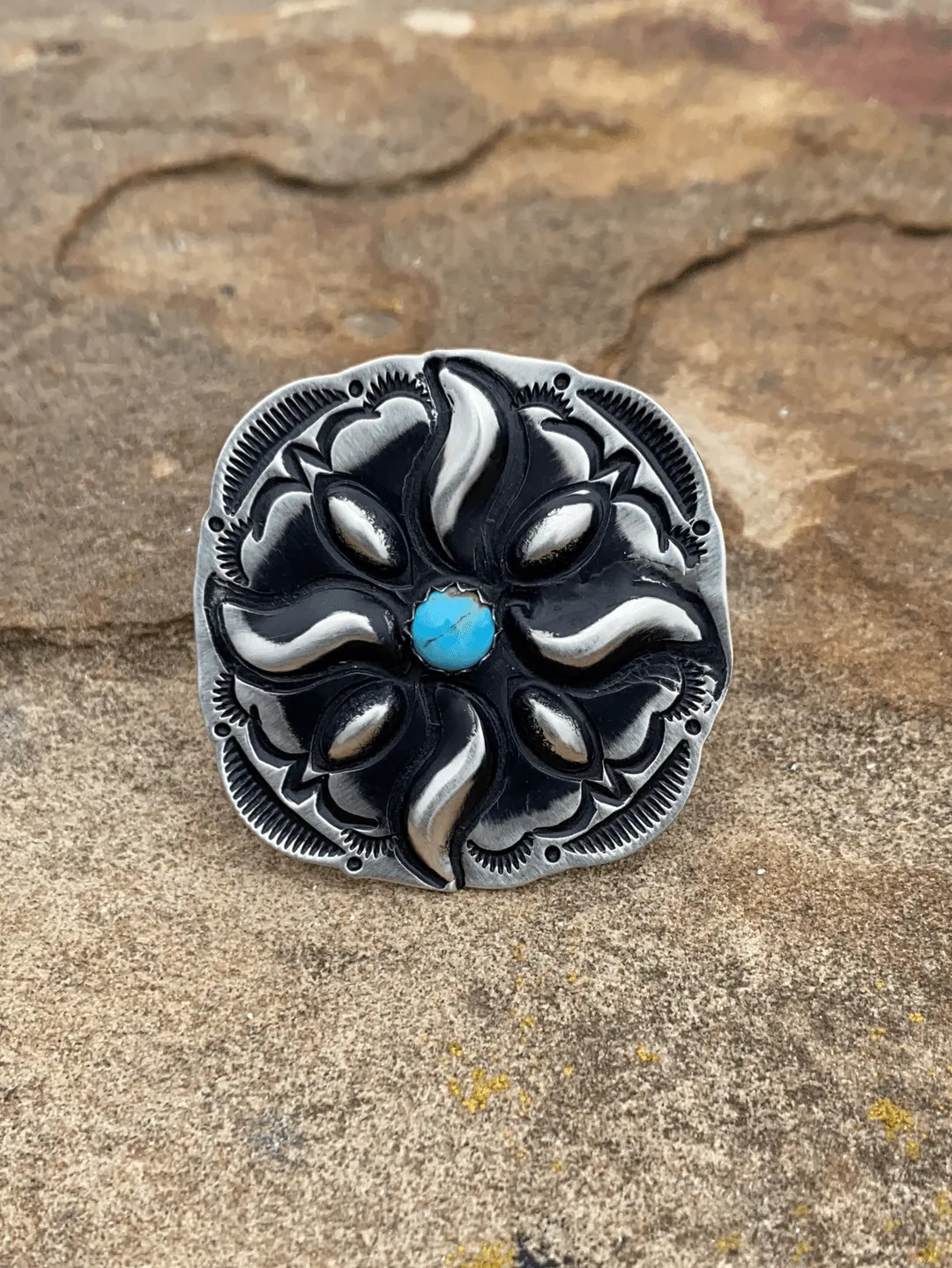 Cora Sterling Concho & Turquoise Ring - 8.5