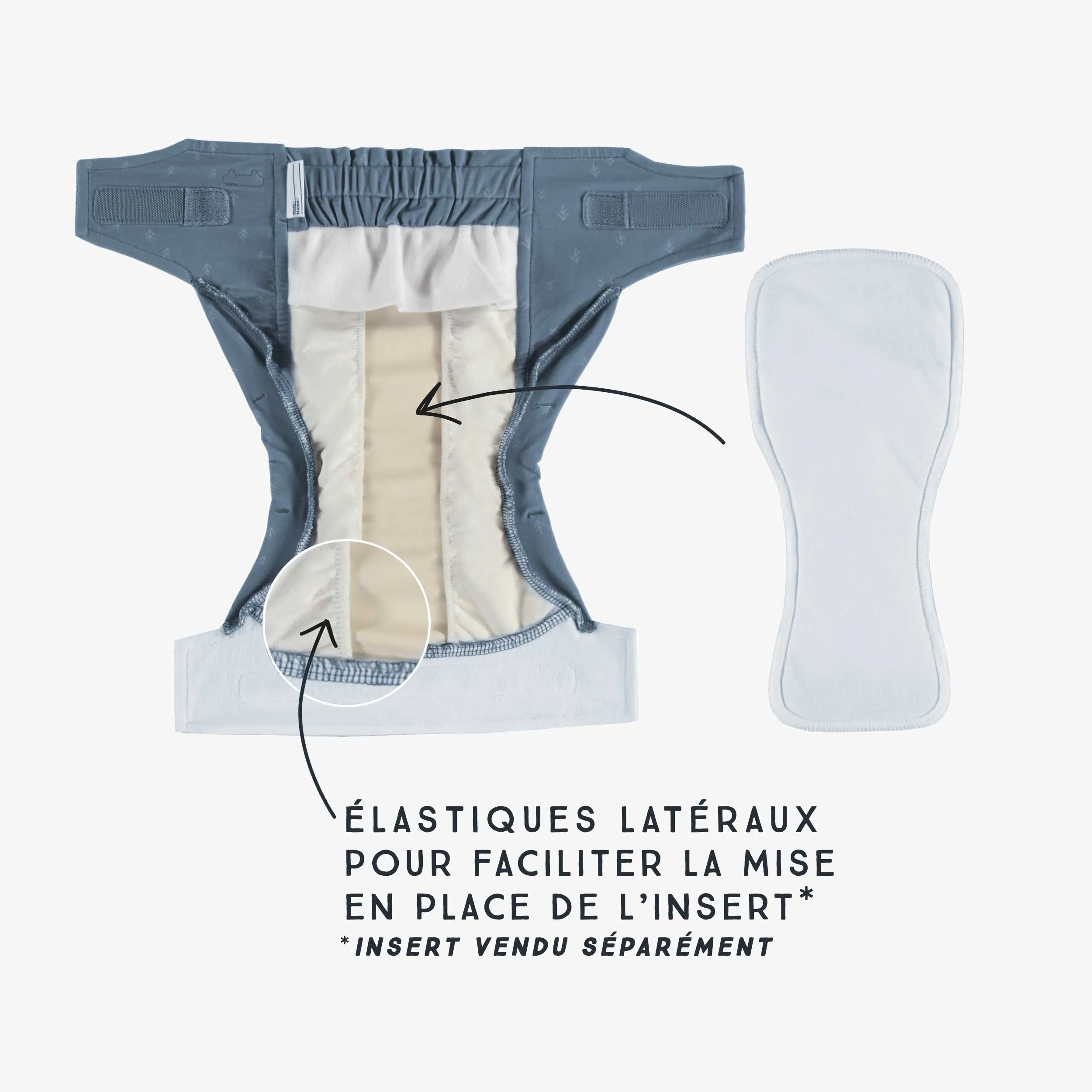 Couche réutilisable ultramince bleu à motif de flèches, bébé || Ultra-thin blue reusable diaper with arrow all over print, baby
