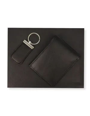 Cow Leather Wallet Black – Gift Set with Keychain