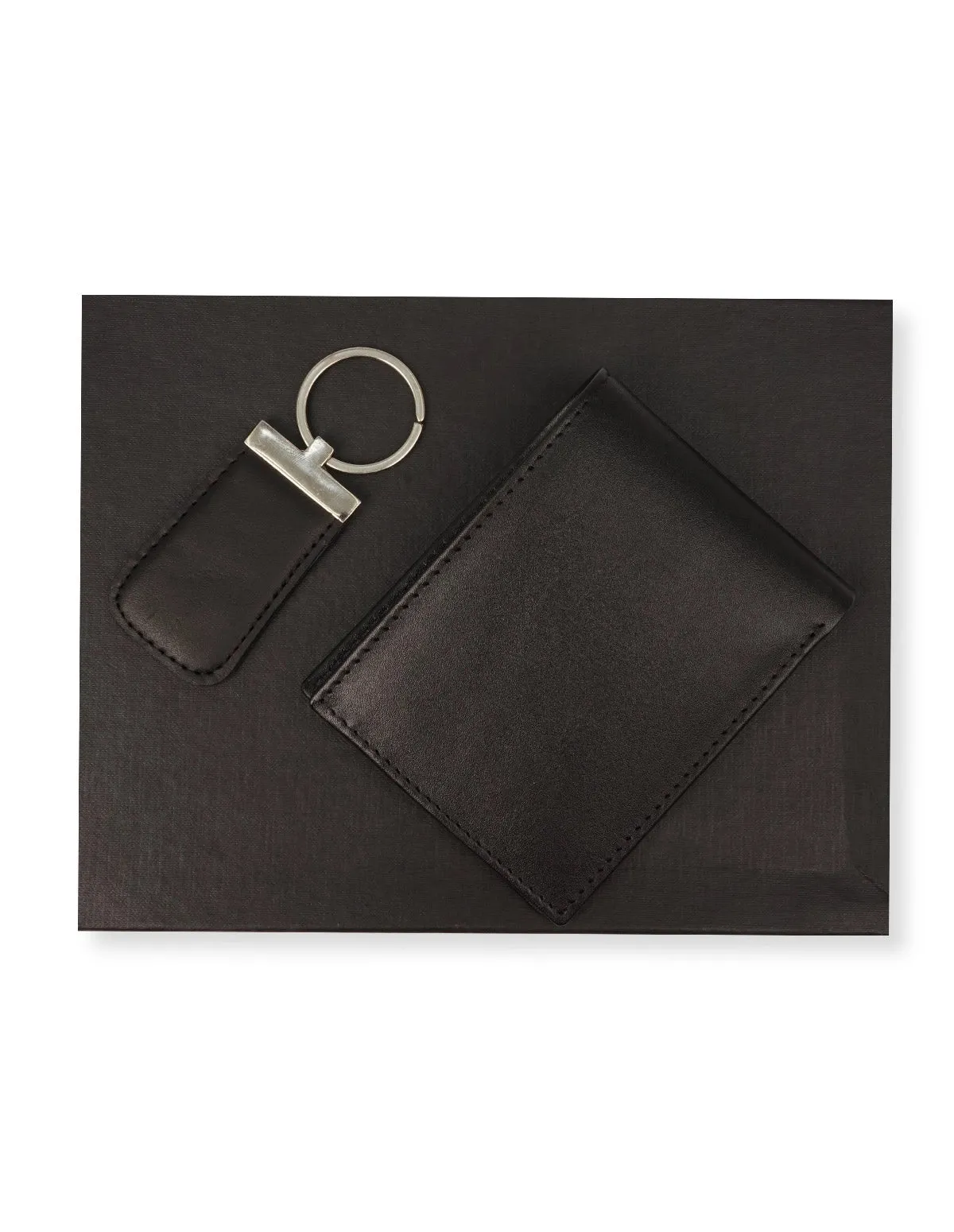 Cow Leather Wallet Black – Gift Set with Keychain