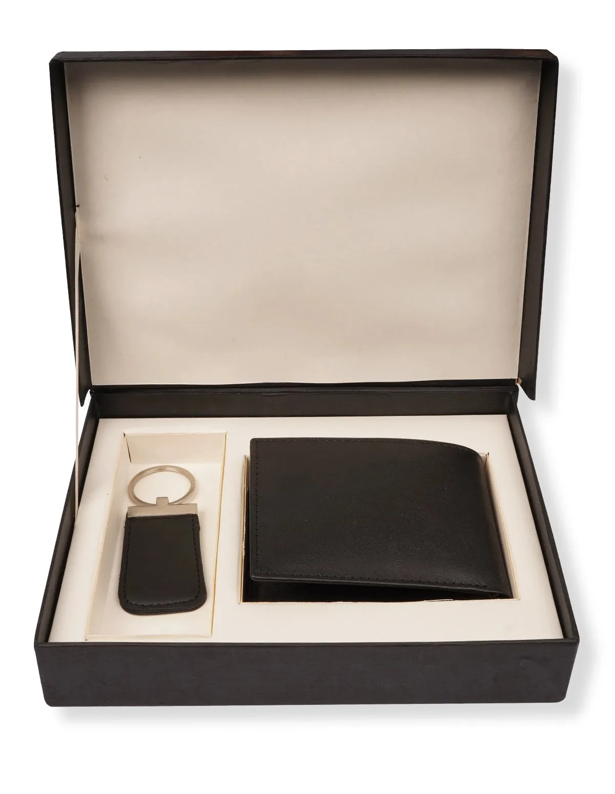 Cow Leather Wallet Black – Gift Set with Keychain