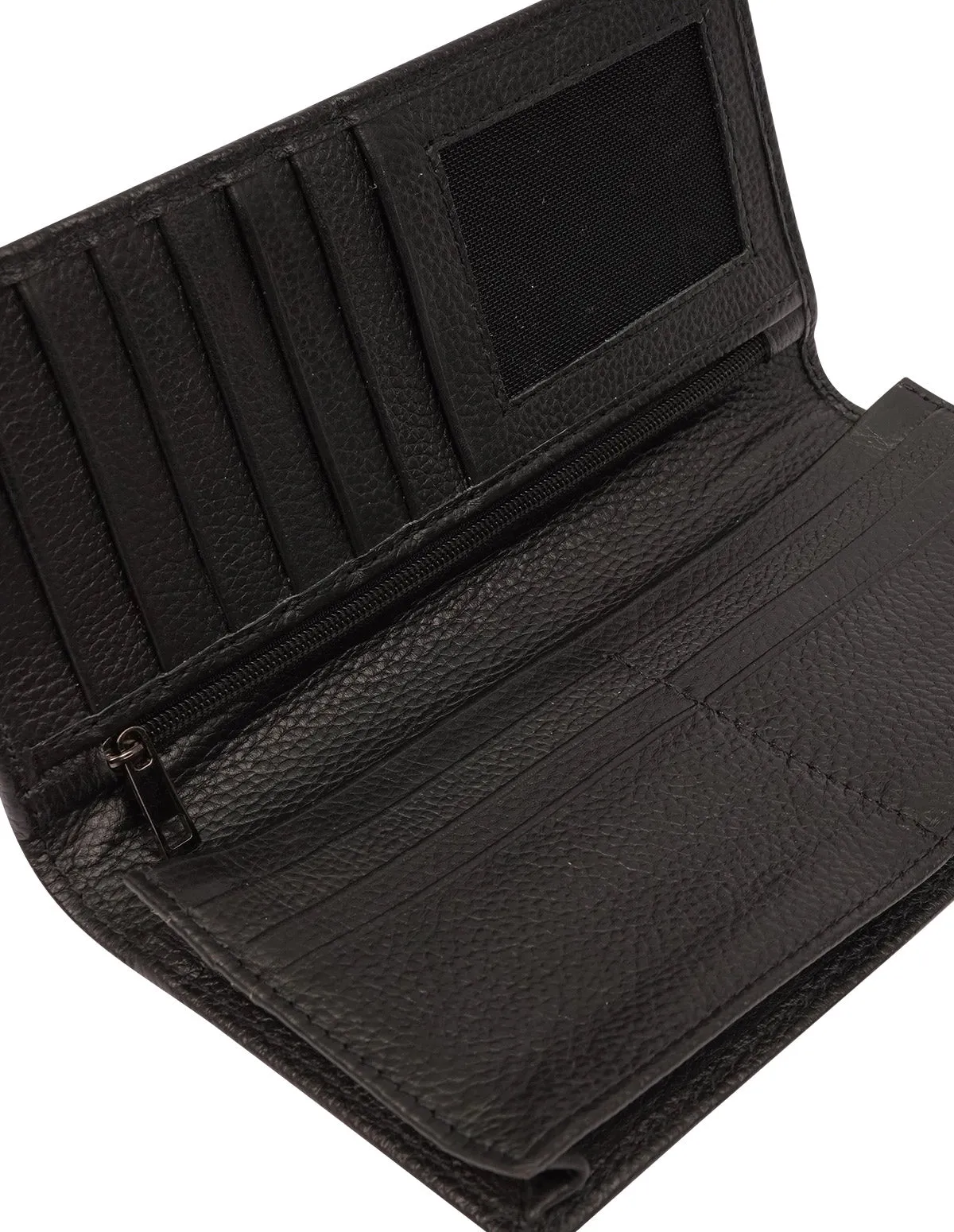 Cow Leather Wallet Black – Long Bifold with Zipper