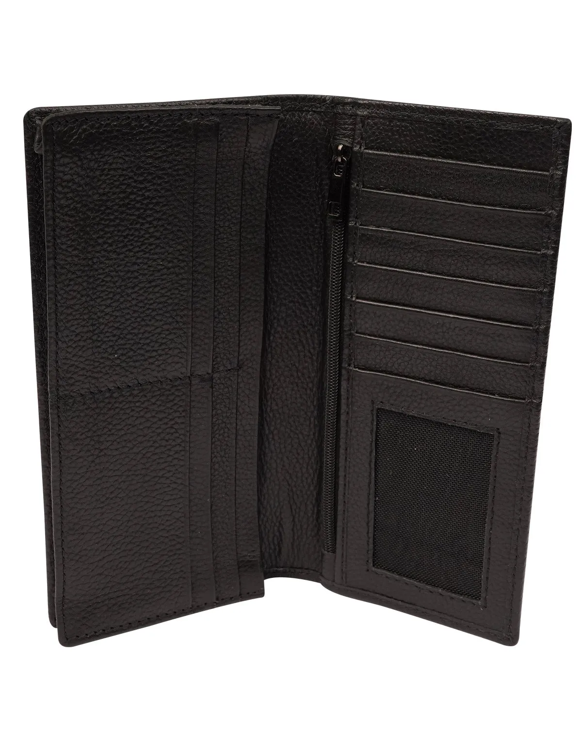 Cow Leather Wallet Black – Long Bifold with Zipper
