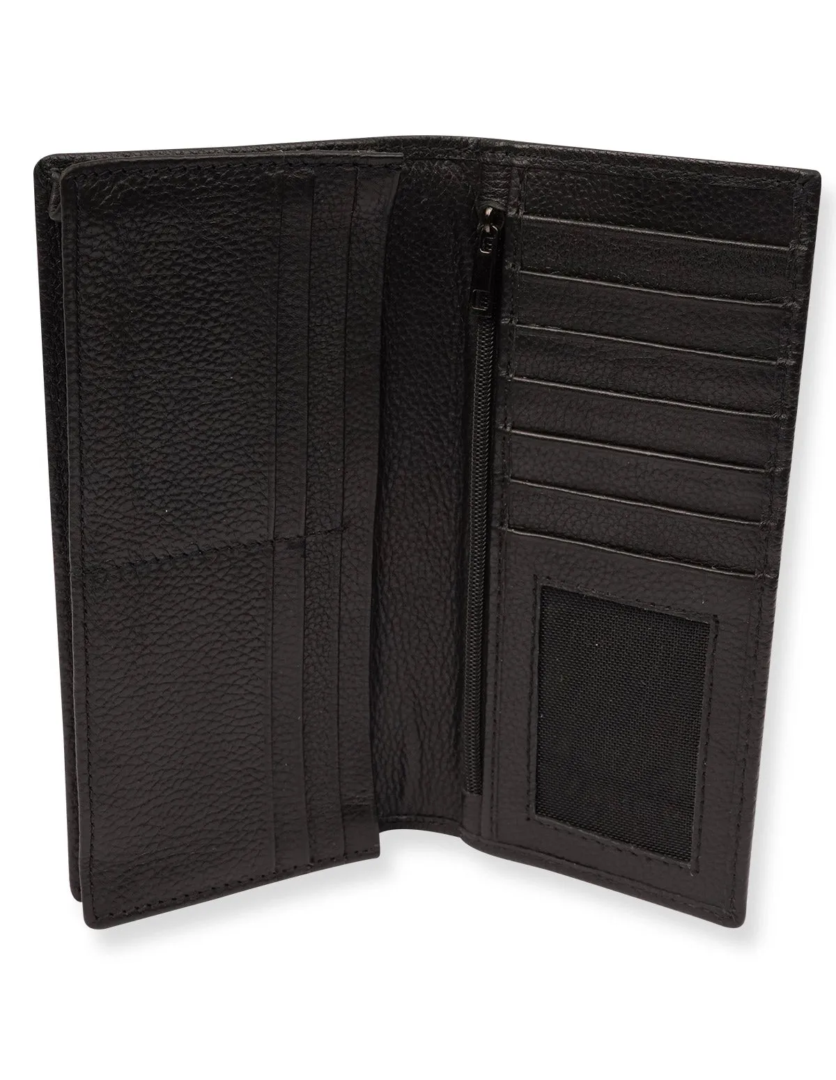 Cow Leather Wallet Black – Long Bifold with Zipper