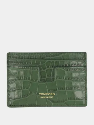 Croc-Embossed Green Cardholder