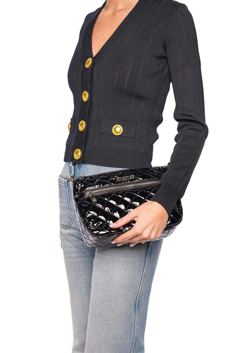 Crosby Ella Black Lacquer Quilted Crossbody