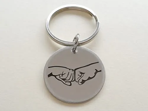Custom Engraved Fist Bump Steel Disc Keychain, for Couples or Best Friends, Anniversary Gift Keychain, Option to add Backside Engraving