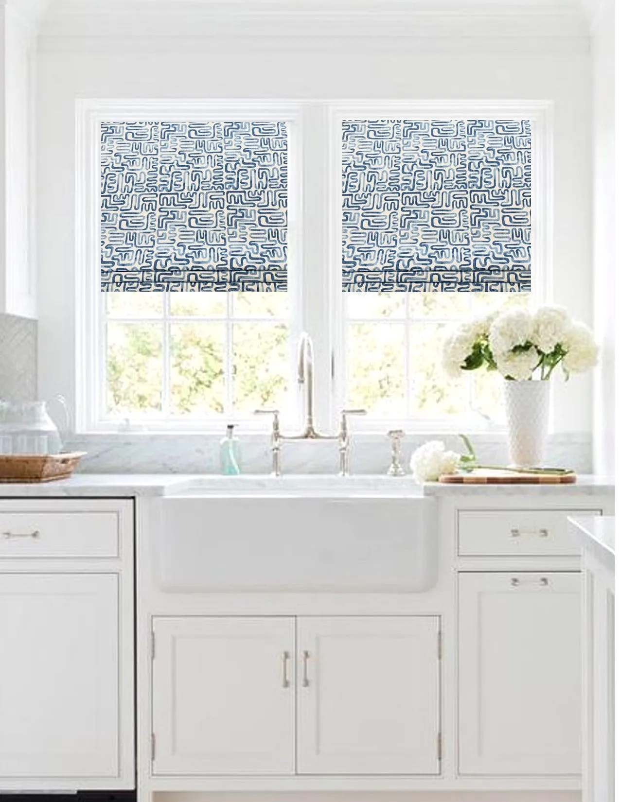 Custom Made Faux Roman Shade Valance in Indigo Blue 100% Cotton Luxe Canvas, Fully Lined, More colors available including Grey and Tan