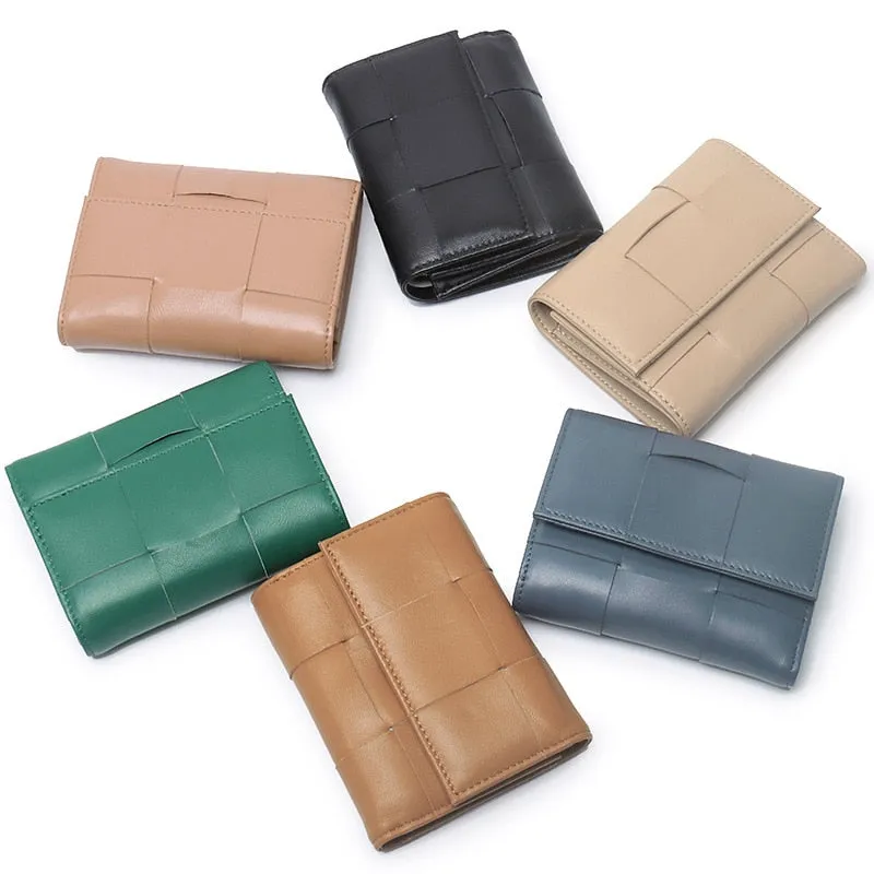 Cyflymder Luxury Women Wallets Genuine Leather Card Holders Handmade Woven Money Clip Genuine Leather Coin Purse Brand Wallets