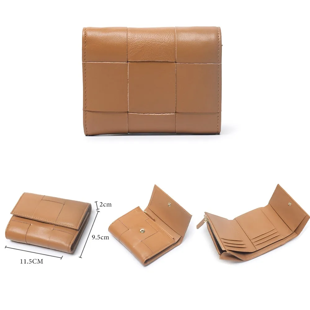 Cyflymder Luxury Women Wallets Genuine Leather Card Holders Handmade Woven Money Clip Genuine Leather Coin Purse Brand Wallets
