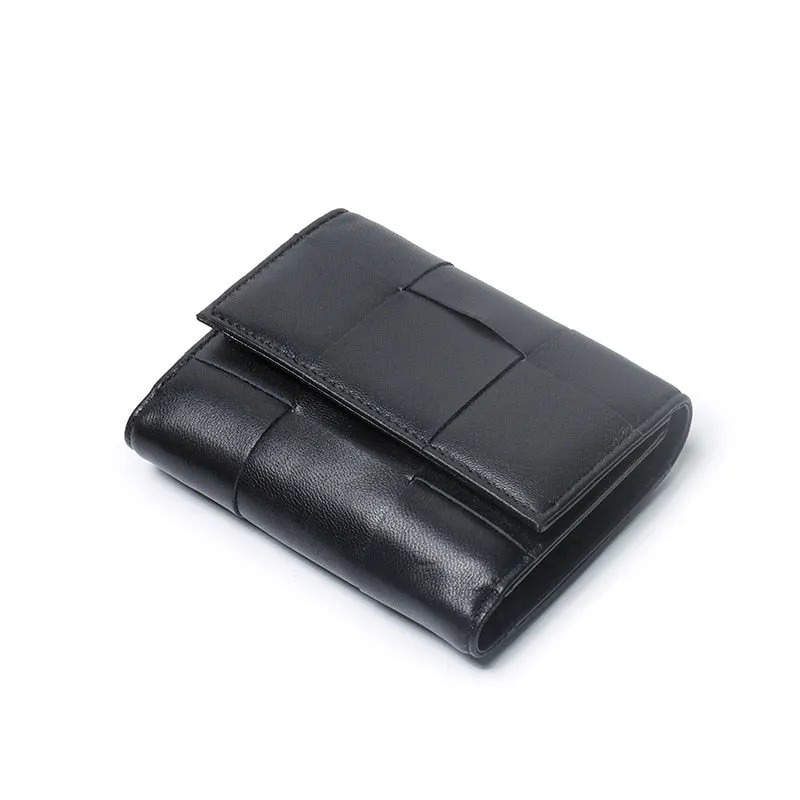 Cyflymder Luxury Women Wallets Genuine Leather Card Holders Handmade Woven Money Clip Genuine Leather Coin Purse Brand Wallets