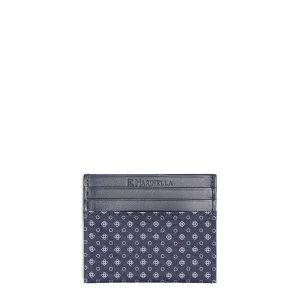 DARK BLUE SILK AND LEATHER CREDIT CARD HOLDER