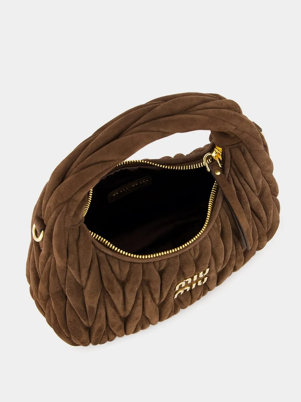 Dark Brown Wander Matelassé Suede Hobo Bag