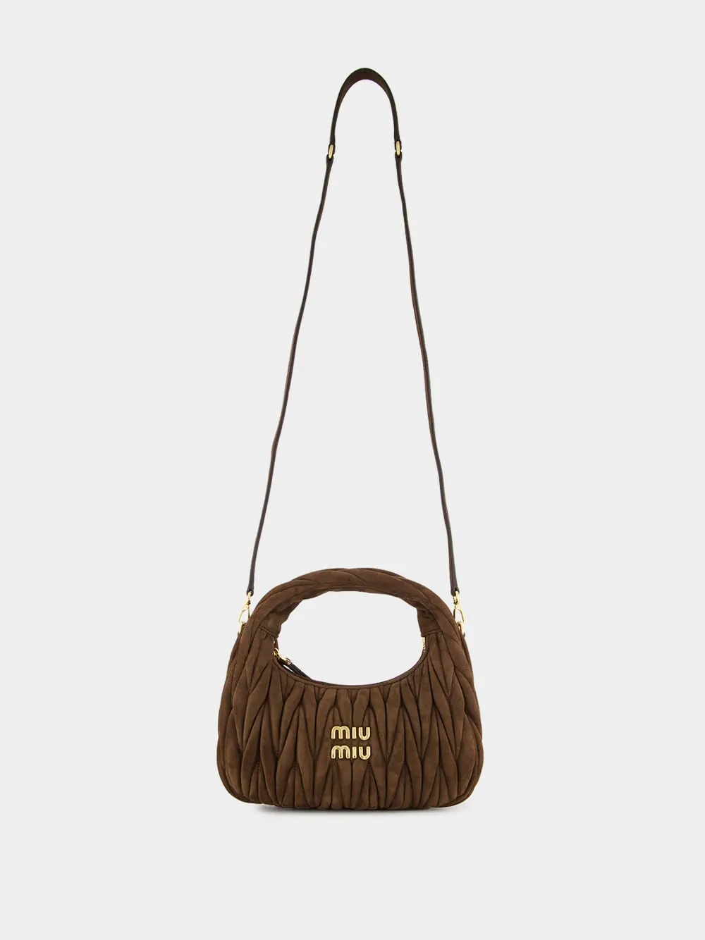 Dark Brown Wander Matelassé Suede Hobo Bag