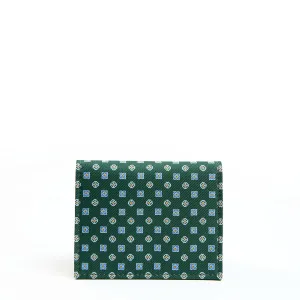 DARK GREEN SILK AND LEATHER FOLDING CARD HOLDER