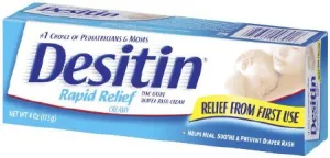 DESITIN Rapid Relief Zinc Oxide Diaper Rash Cream 4 oz ( Pack of 6)