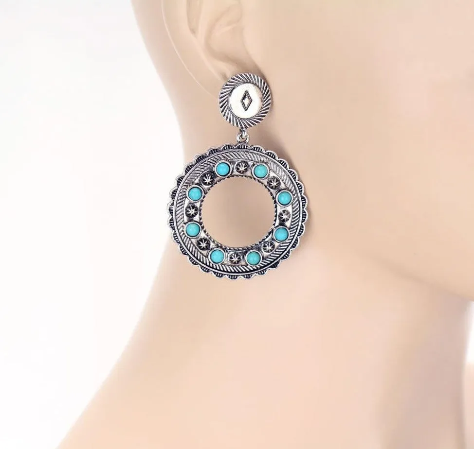 Diamond Post Stamped Hoop Earrings