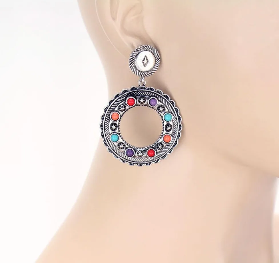 Diamond Post Stamped Hoop Earrings