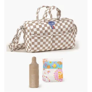 Diaper Bag Set - Beige & White Checkered