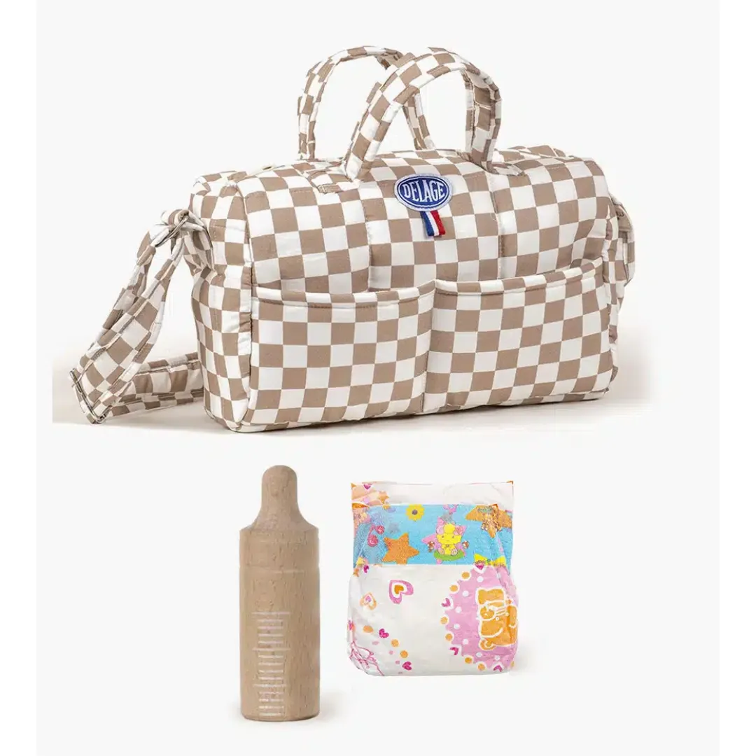 Diaper Bag Set - Beige & White Checkered
