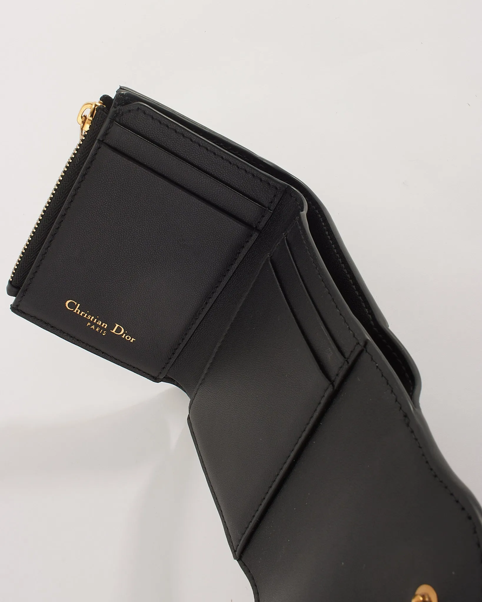 Dior Black Grained Calfskin Leather Saddle Lotus Wallet