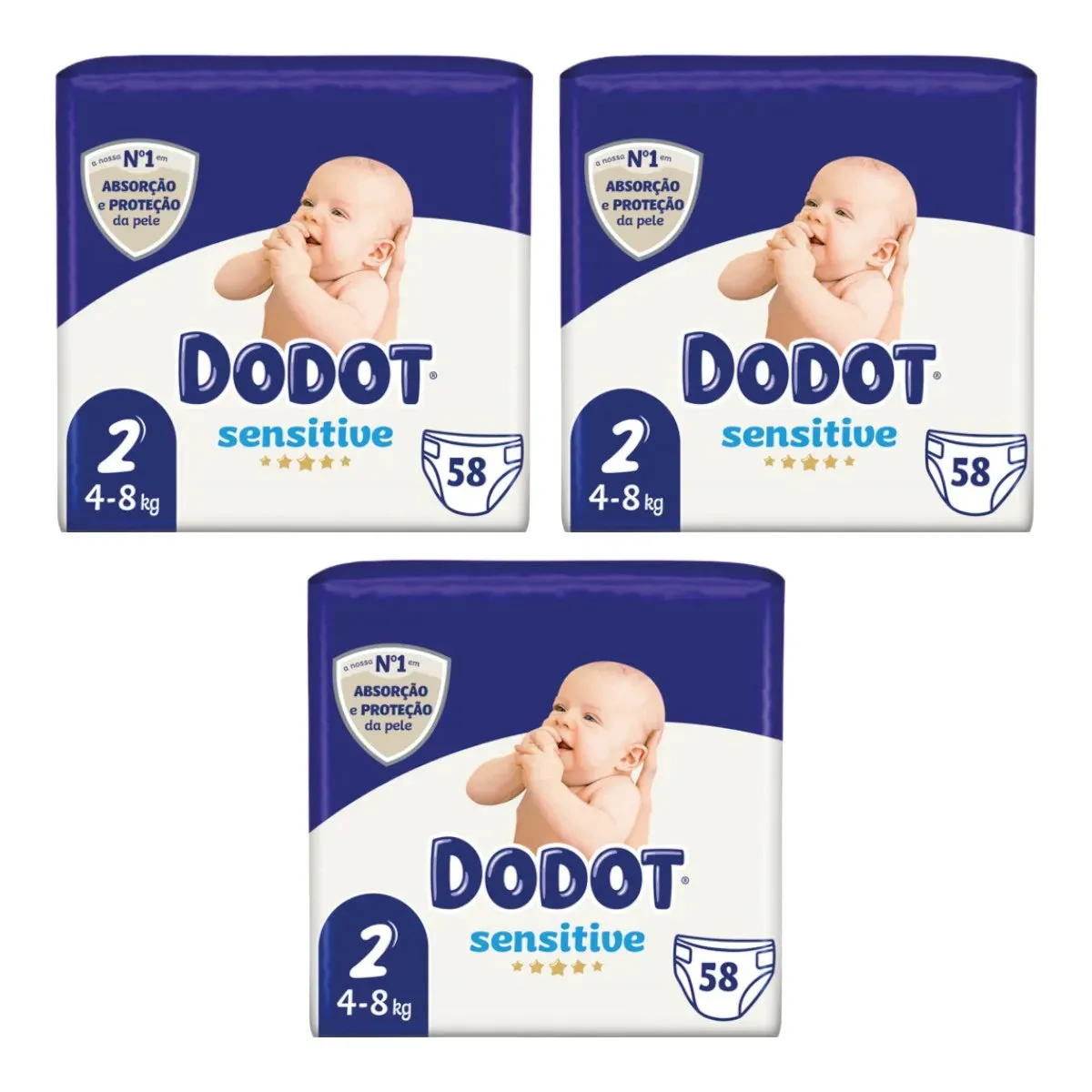 DODOT Pack 3 Bags 58 baby dry diapers 4-8 kg size 2 (174 diapers in total)